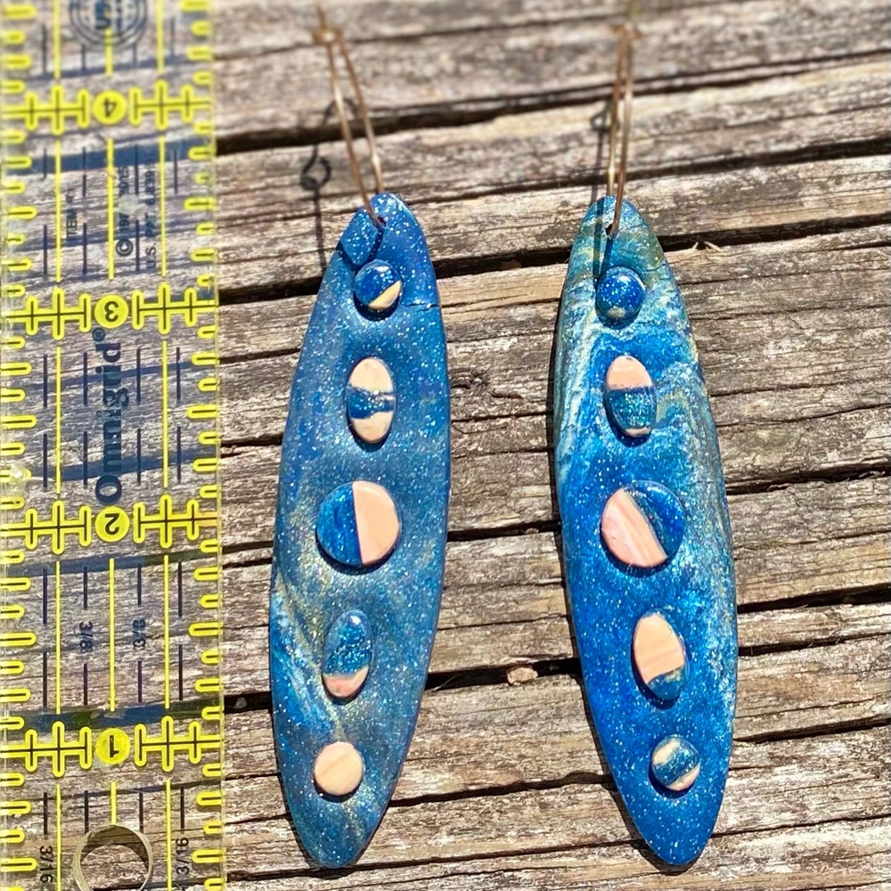 Blue and Pink Artistic Handcrafted Polymer Clay Earrings